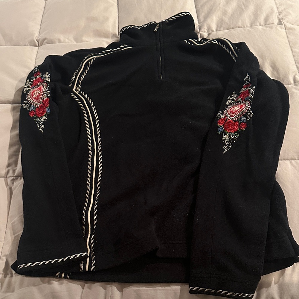 Bogner Black Sweater with Red and White Embroidery